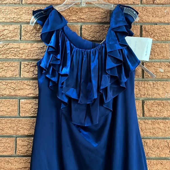 💙MARC BOUWER GLAMIT💙SILK RUFFLE SHIFT COCKTAIL DRESS IN NAVY BLUE💙 - Picture 5 of 10